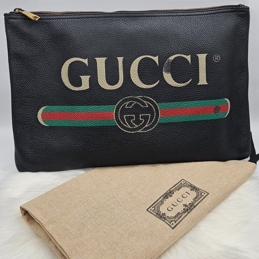 Gucci Black Leather Portfolio Clutch
